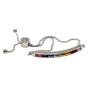 IBB Rainbow Baguette Bar Bracelet Adjustable Slider Silver Tone Crystal Jewelry
